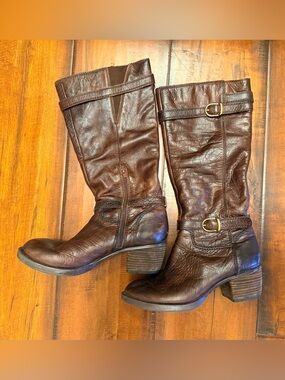 Lucky Brand Dark Brown Leather Mid-Calf Heeled Boots